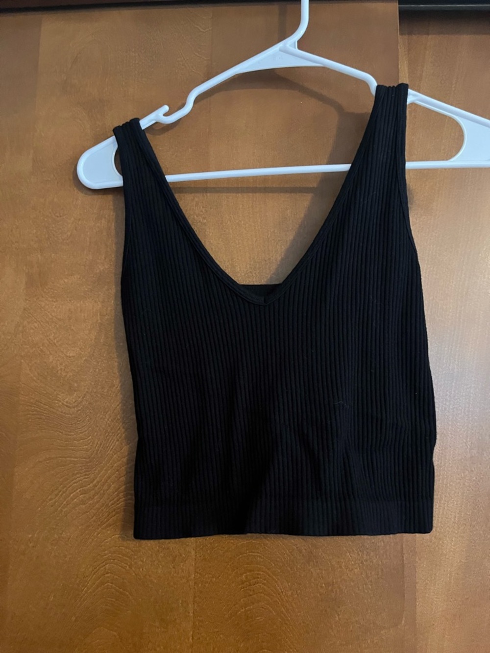 Free People Black Ribbed V-Neck Crop Tank